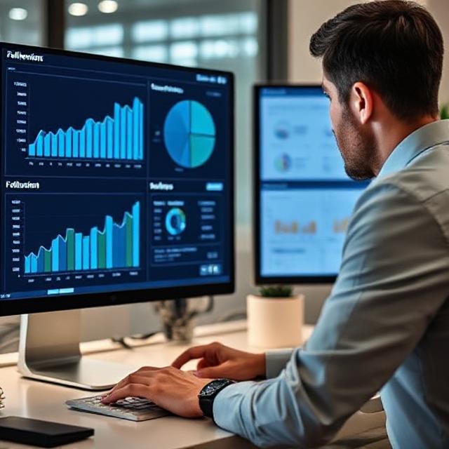 Ein FLEX-Mitarbeiter überprüft die Unternehmensstatistiken.