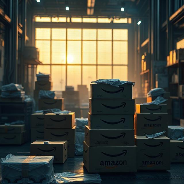 A professional Amazon seller packing multiple products carefully for fast delivery