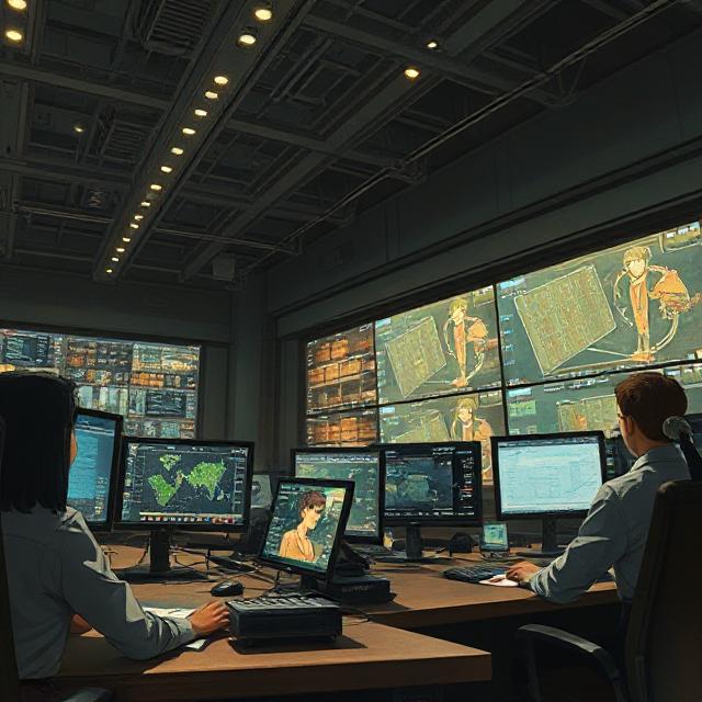 Professional team monitoring real-time inventory on multiple screens in a logistics control room