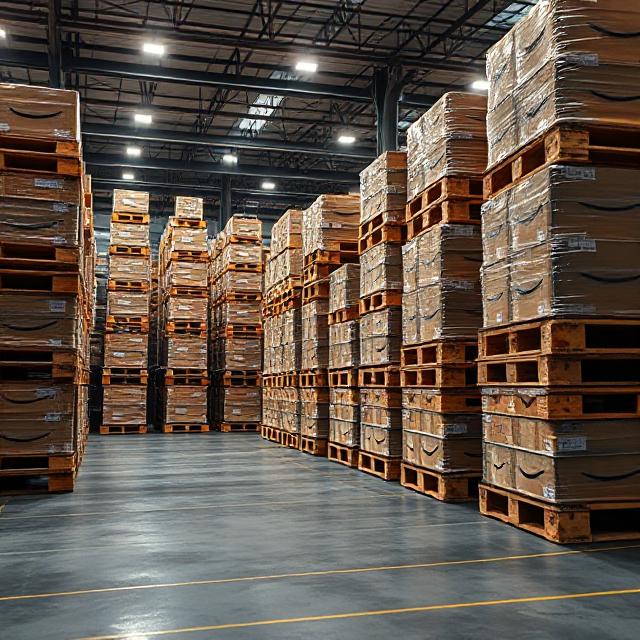 Pallets ready for shipment to Amazon fulfillment centers across Europe