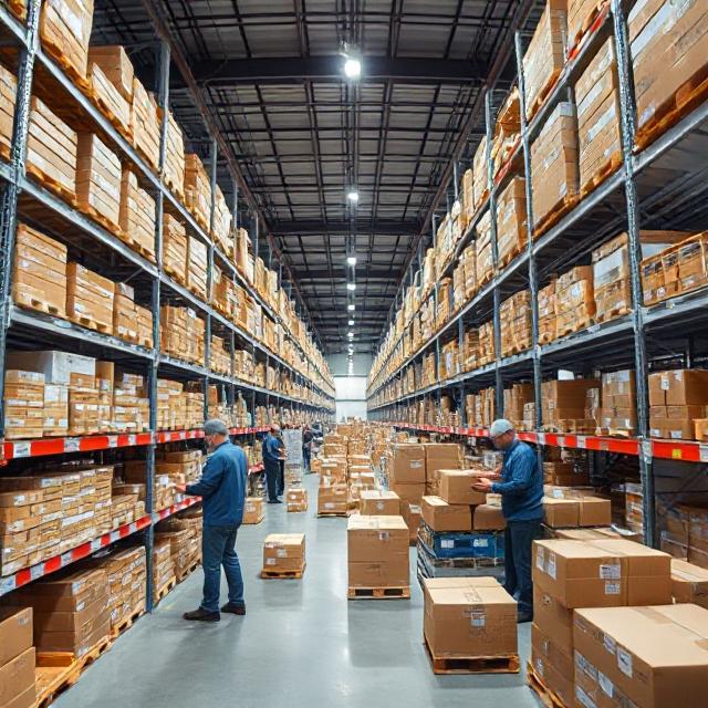 Flex Fulfillment warehouse in Europe with staff preparing and shipping e-commerce orders efficiently for fast delivery.