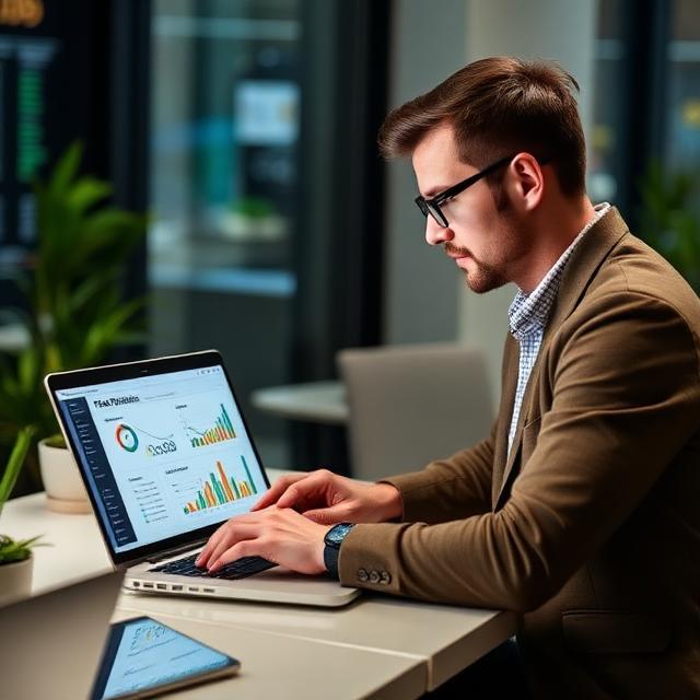 Small business owner reviewing detailed FLEX returns analytics dashboard on a laptop