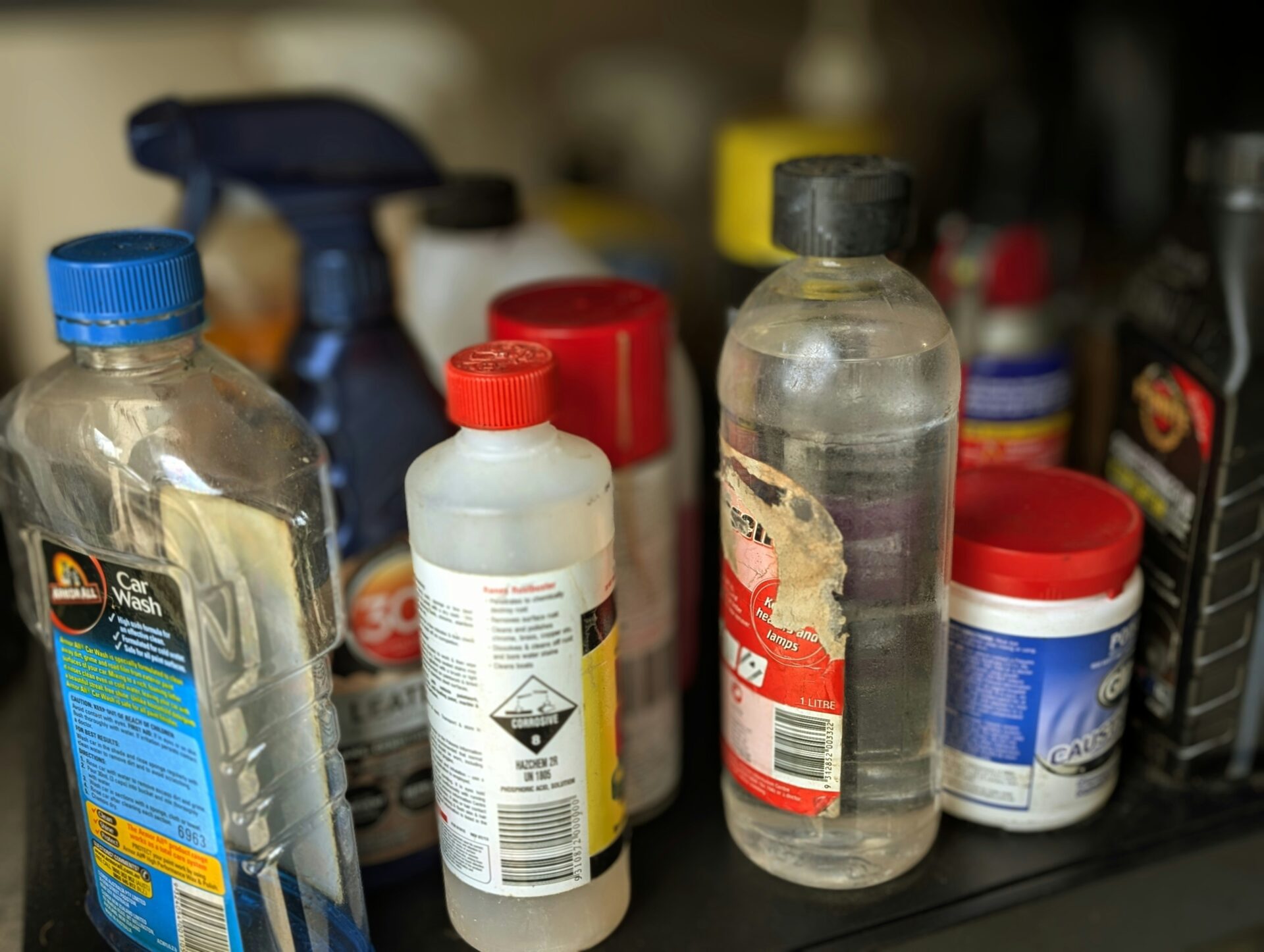 A selection of poisonous chemicals used in standard households.