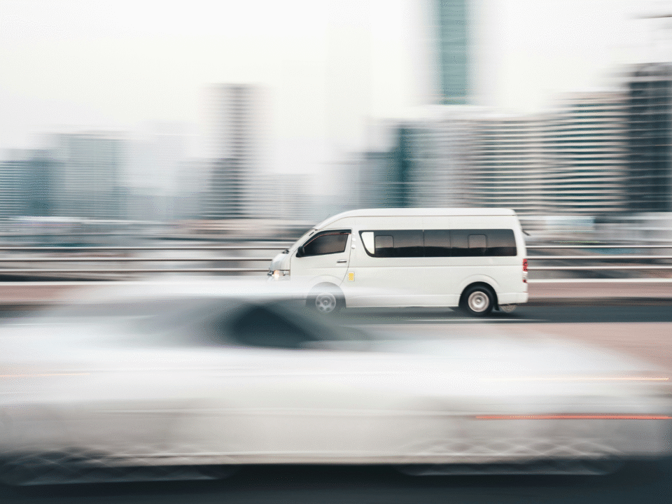 Delivery truck on the move as a symbol of fast delivery.