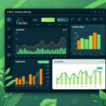 “Illustration of inventory tracking dashboard with eco-sustainability metrics, digital style, professional business visualization