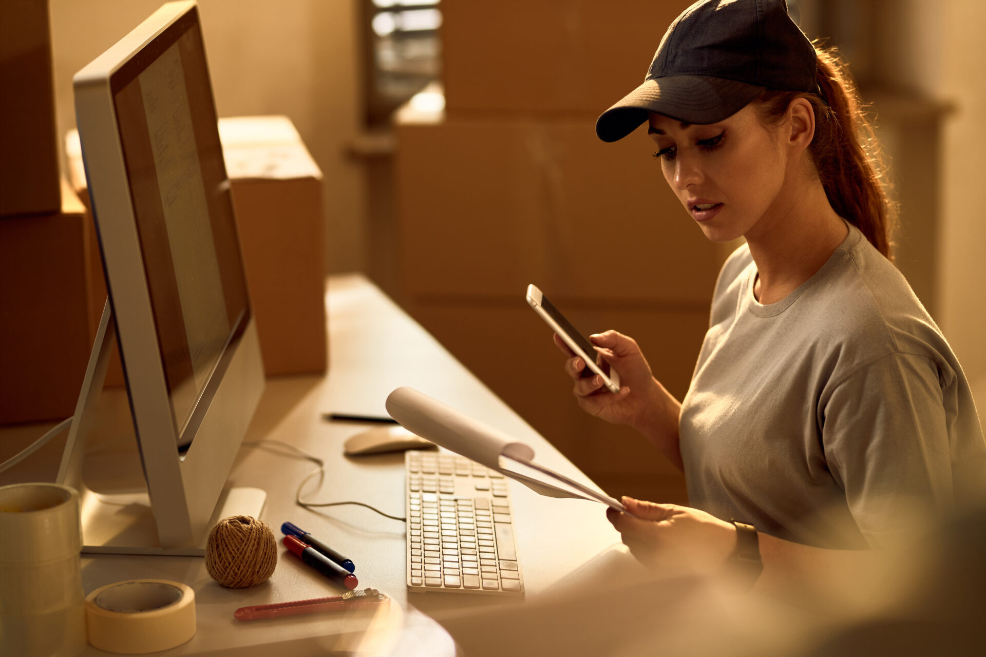 E-commerce seller using AI-powered logistics software for international shipments
