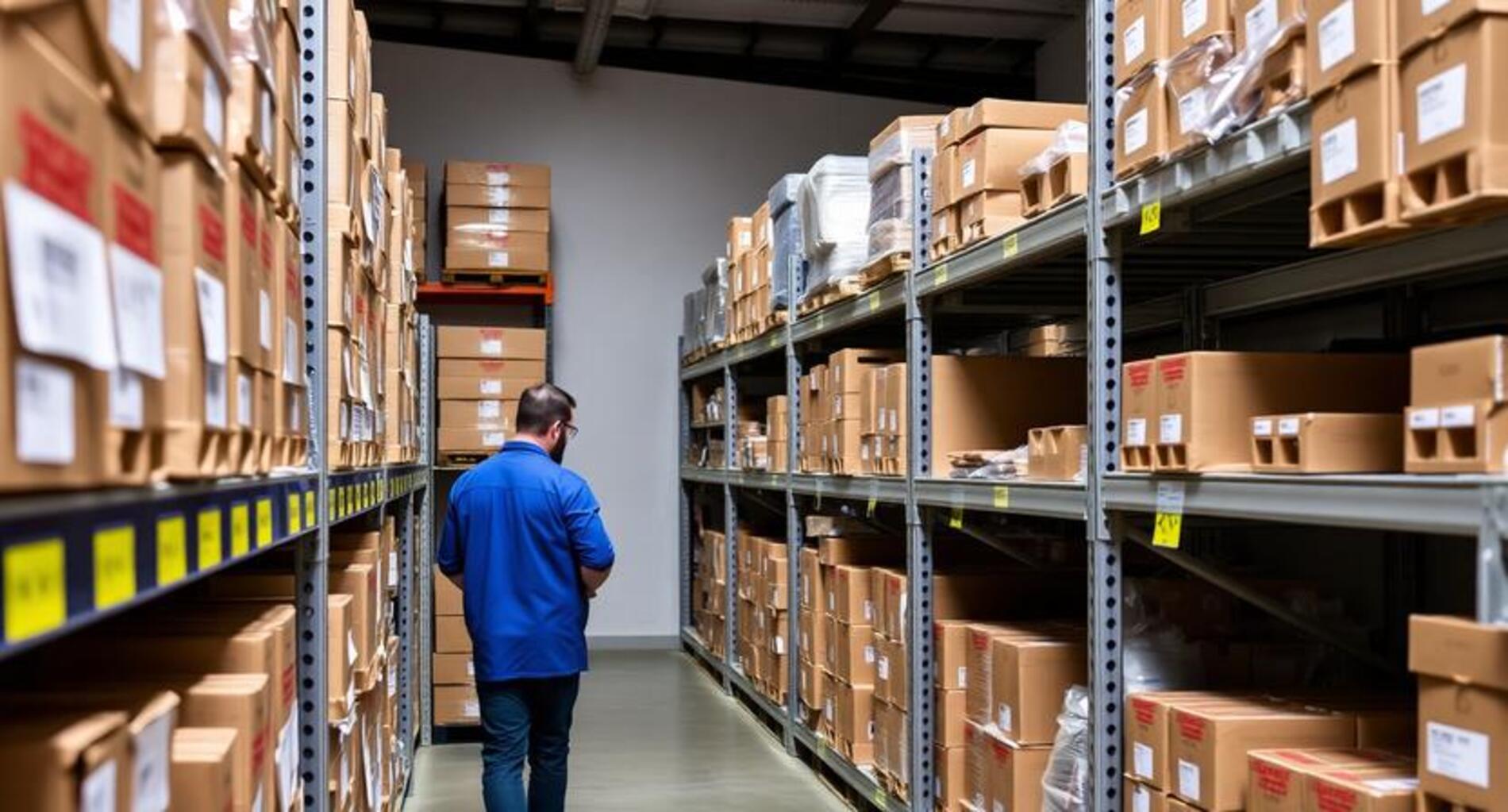 A well-organized warehouse managed by FLEX. showing optimal stock levels.