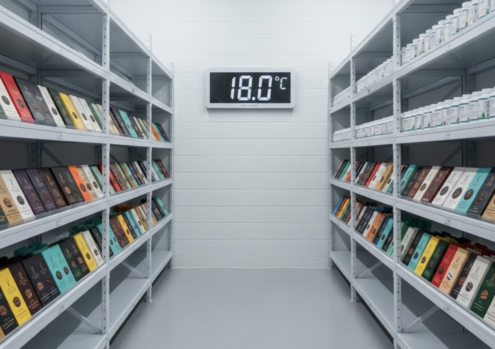 Climate-controlled warehouse storage area maintaining optimal temperatures for perishable food products.