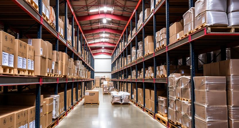 Multi-channel inventory storage showing products ready for distribution to Amazon FBA and other e-commerce marketplaces