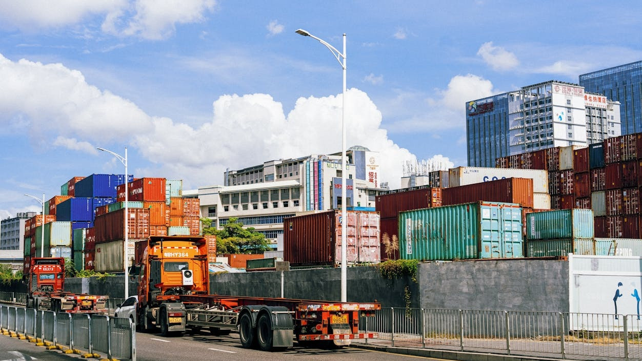 Very big port with containers and boxes
