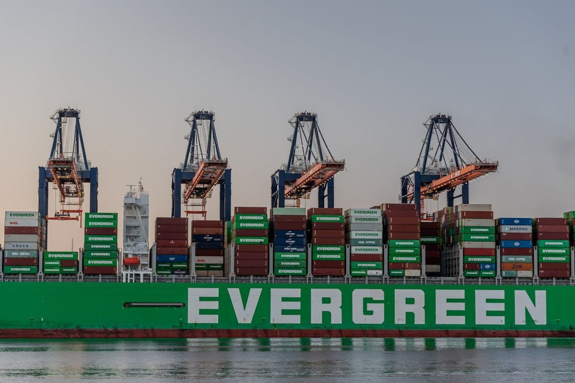 Three cranes in the port awaiting goods loading