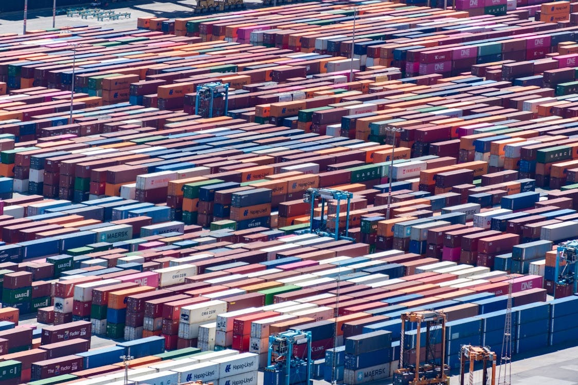 Aerial view of containers and boxes