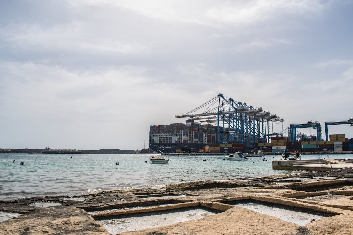 Side view of port filled with logistics goods