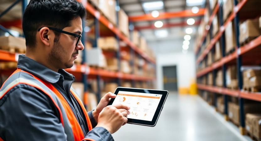 A professional warehouse manager reviewing a digital tablet displaying a fulfillment execution playbook to ensure operational excellence and SLA control.